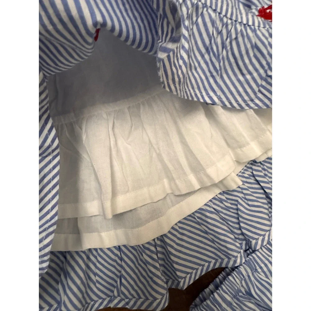 Cotton Kids Seersucker Crab Dress & Bloomers 12M Nautical Blue White Striped